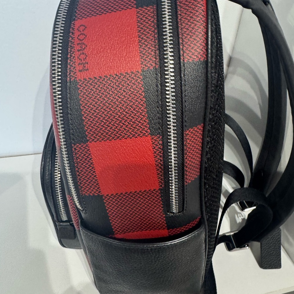 Coach Men's Or Womens Red and Black Plaid Large Backpack - Picture 6 of 7